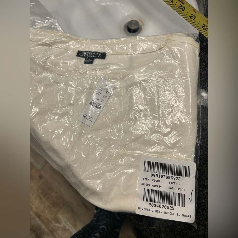 J Crew NWT New Mariner Jersey Boatneck Muscle T-shirt large in Ivory SEE PICS - Picture 11 of 11